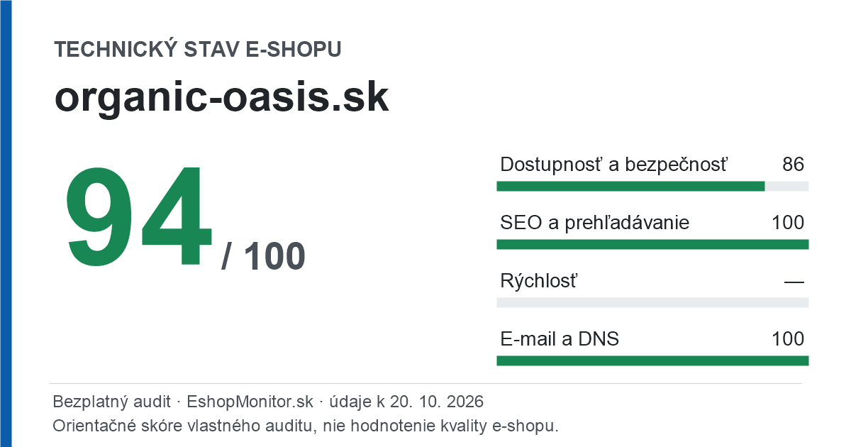 Zdieľacia karta: technický stav organic-oasis.sk 94 z 100
