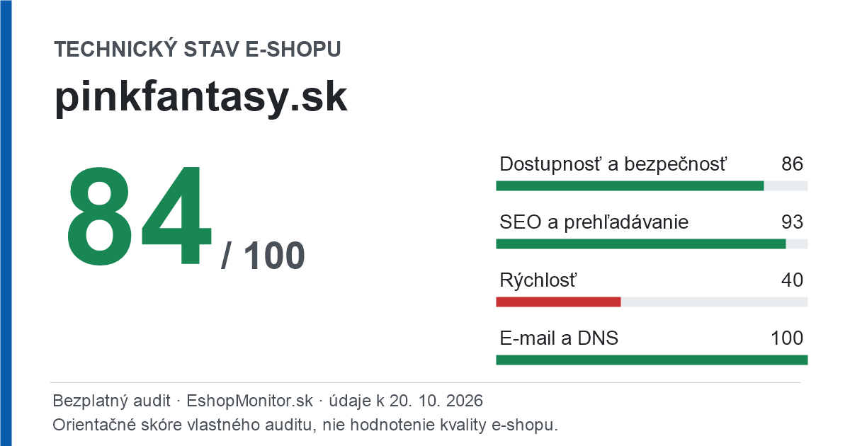 Zdieľacia karta: technický stav pinkfantasy.sk 84 z 100