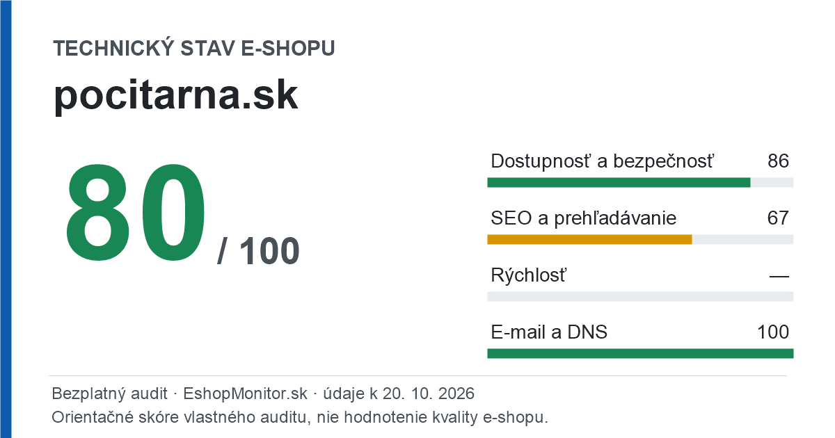 Zdieľacia karta: technický stav pocitarna.sk 80 z 100