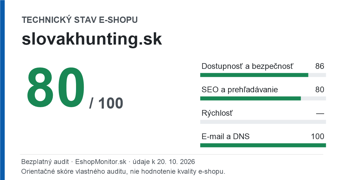 Zdieľacia karta: technický stav slovakhunting.sk 80 z 100