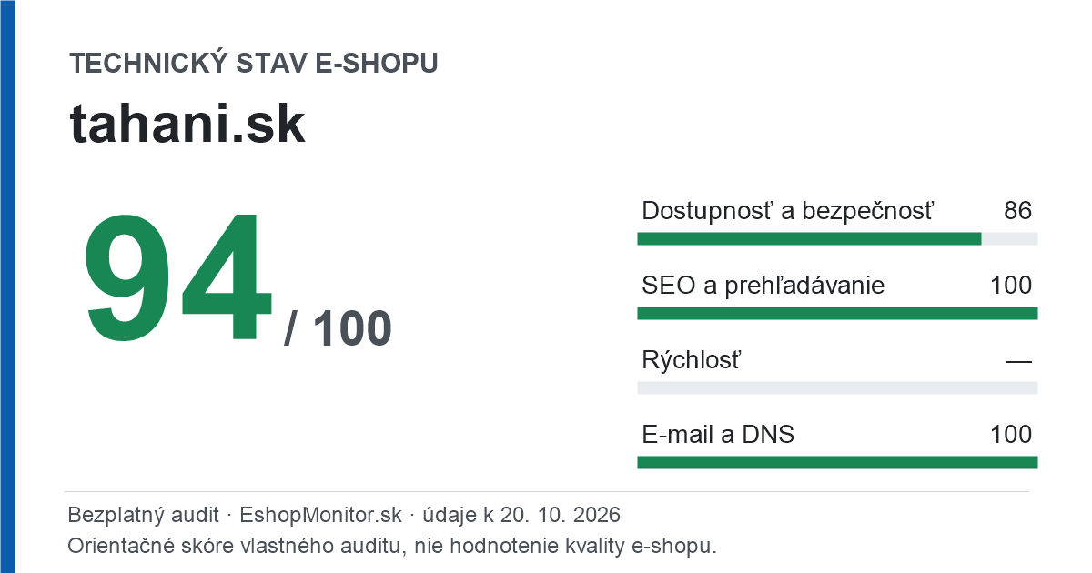 Zdieľacia karta: technický stav tahani.sk 94 z 100