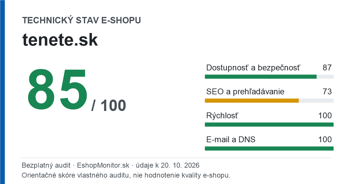 Zdieľacia karta: technický stav tenete.sk 85 z 100