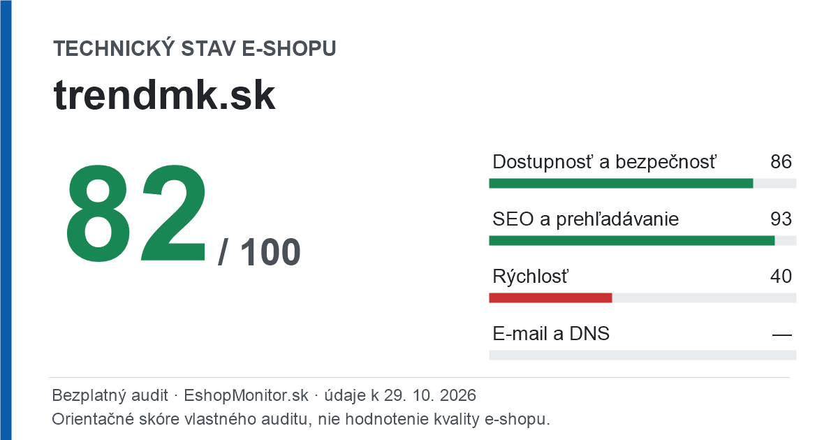 Zdieľacia karta: technický stav trendmk.sk 82 z 100