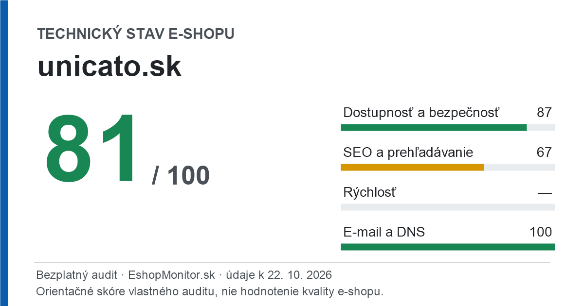 Zdieľacia karta: technický stav unicato.sk 81 z 100